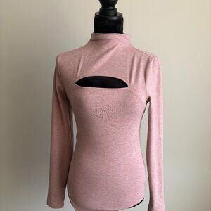 Express Body Contour Cutout Long Sleeve Bodysuit in Dusty Rose - Size Small